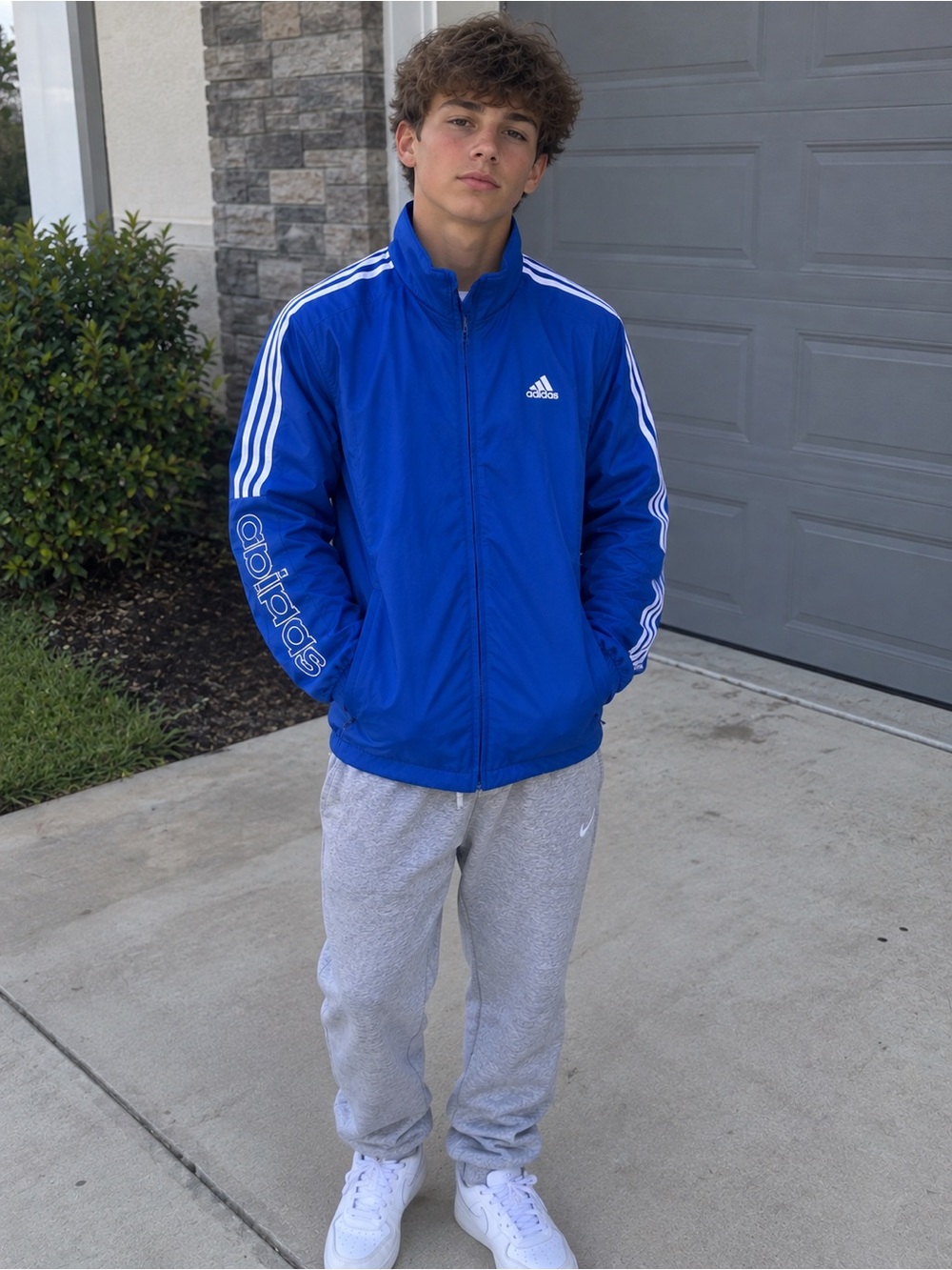 Adidas Boys Blue Track Jacket with Signature Stripes